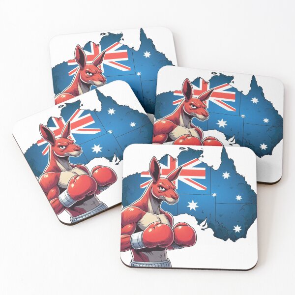 Item preview, boxing kangaroo red gloves cartoonish Australia map designed and sold by Martial-Art-23.