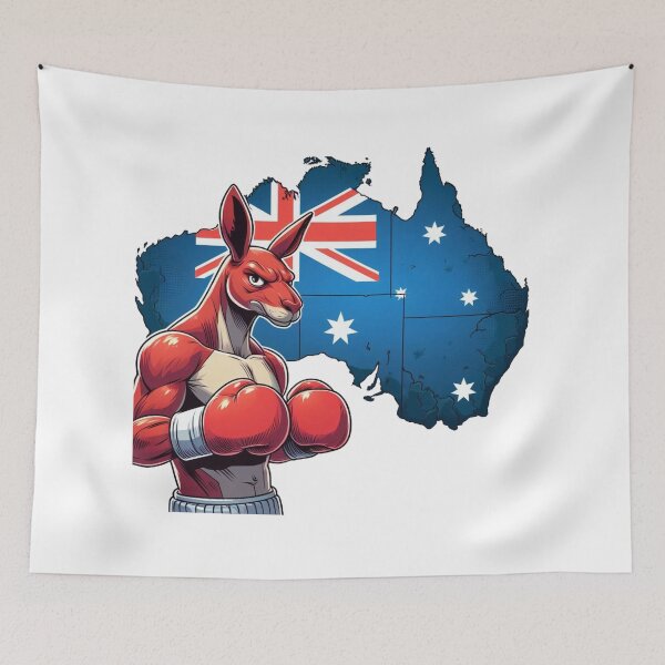 Item preview, boxing kangaroo red gloves cartoonish Australia map designed and sold by Martial-Art-23.