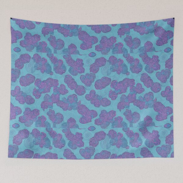 Item preview, Gentle elegance Abstract floral motif in purple on a turquoise-light blue background designed and sold by Frostquest.