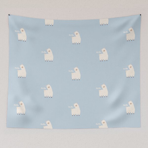 Item preview, Hello | Llama Illustration | Pastel Blue Background designed and sold by RM-Journey.