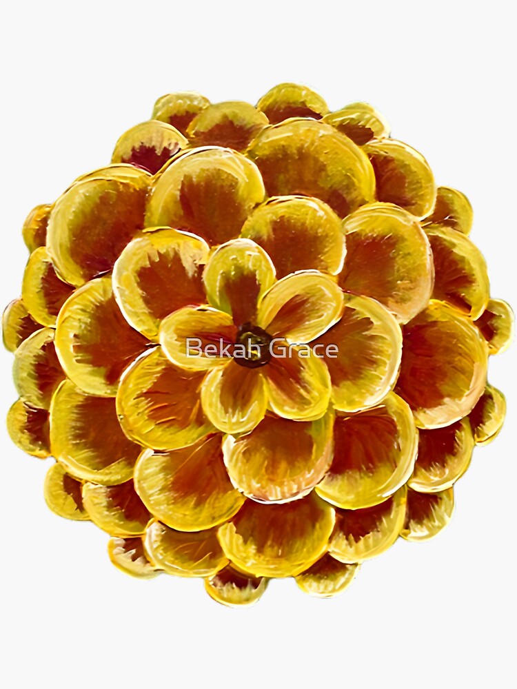 Thumbnail 3 of 3, Sticker, Fiery Summer Zinnia Flower in Yellow designed and sold by Bekah-Grace.