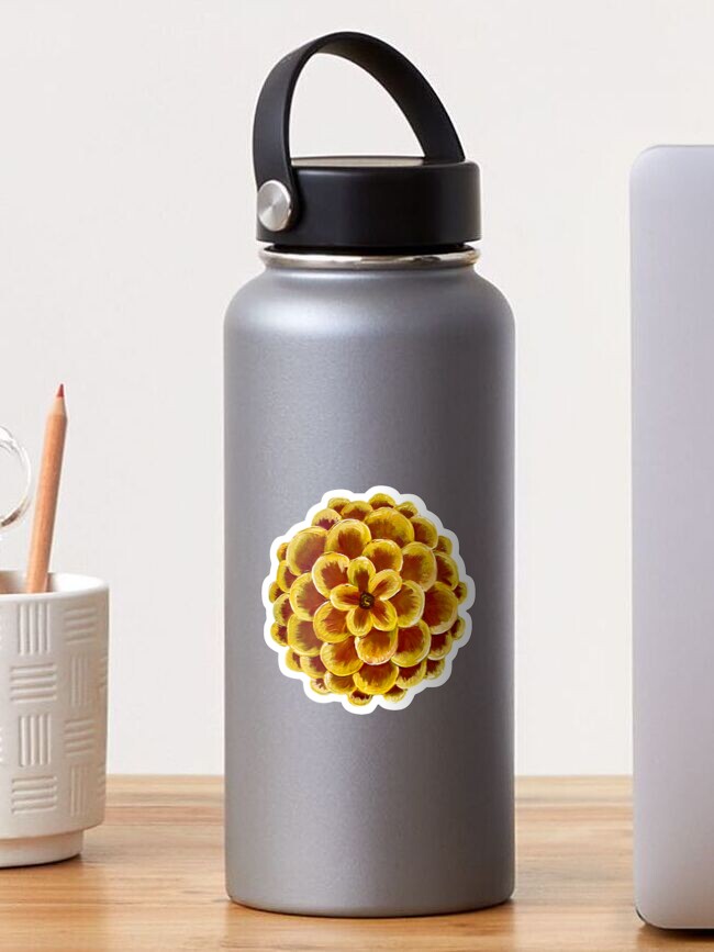 Thumbnail 1 of 3, Sticker, Fiery Summer Zinnia Flower in Yellow designed and sold by Bekah-Grace.