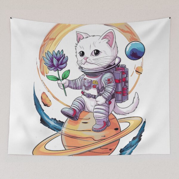 Item preview, Space cat picks flowers designed and sold by Tajdi.