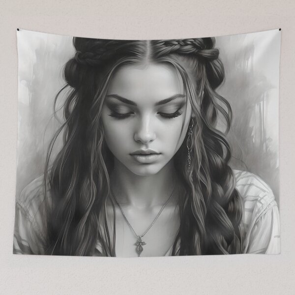 Item preview, Cinematic Monochromatic Portrait: Dark-Haired Beauty designed and sold by ShadeScapeArt.