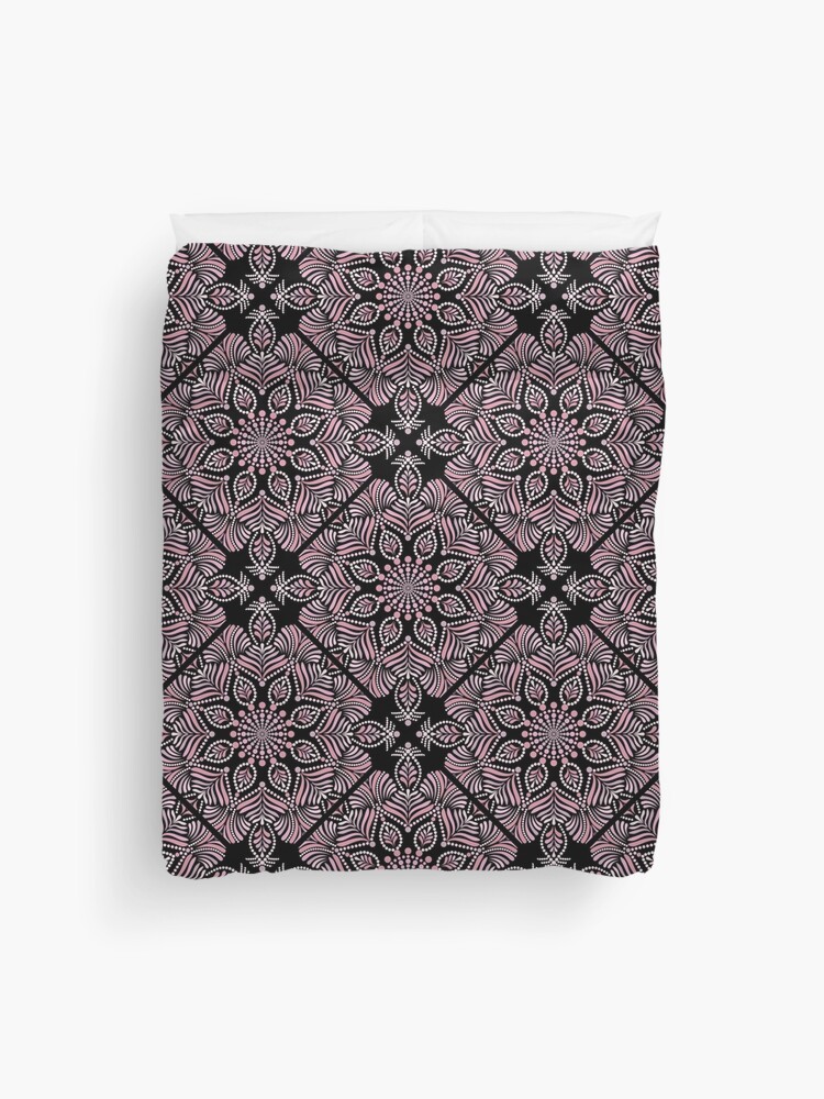 Duvet Cover, Dusky Rose Fronds Dot Mandala Diamond Tile designed and sold by Triplicate Limited