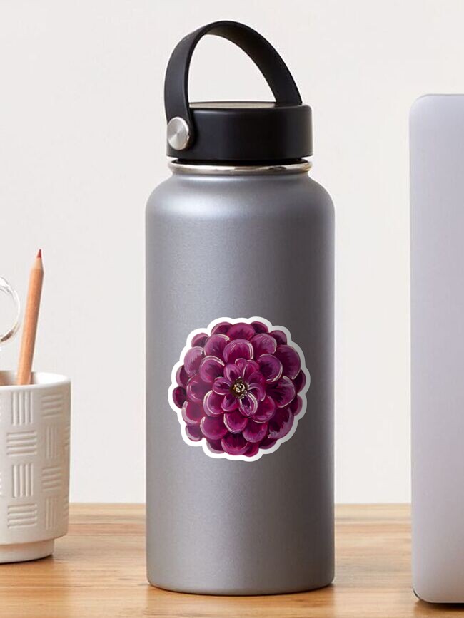 Thumbnail 1 of 3, Sticker, Pretty Pink and Purple Zinnia Flower with Yellow designed and sold by Bekah-Grace.