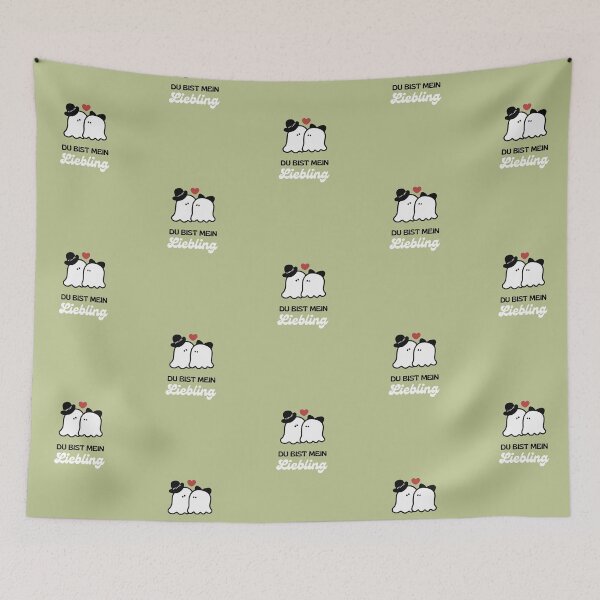 Item preview, Du bist mein Liebling | Cute Ghost Illustration | Pastel Green Background designed and sold by RM-Journey.