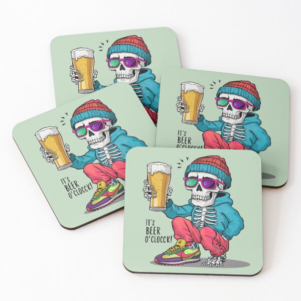 Item preview, skeleton wearing with beanie, hat and a full glass of beer designed and sold by Firas Aljazzar.