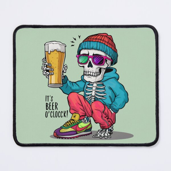 Item preview, skeleton wearing with beanie, hat and a full glass of beer designed and sold by Firas Aljazzar.