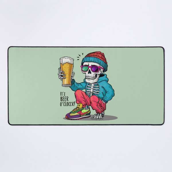 Item preview, skeleton wearing with beanie, hat and a full glass of beer designed and sold by Firas Aljazzar.