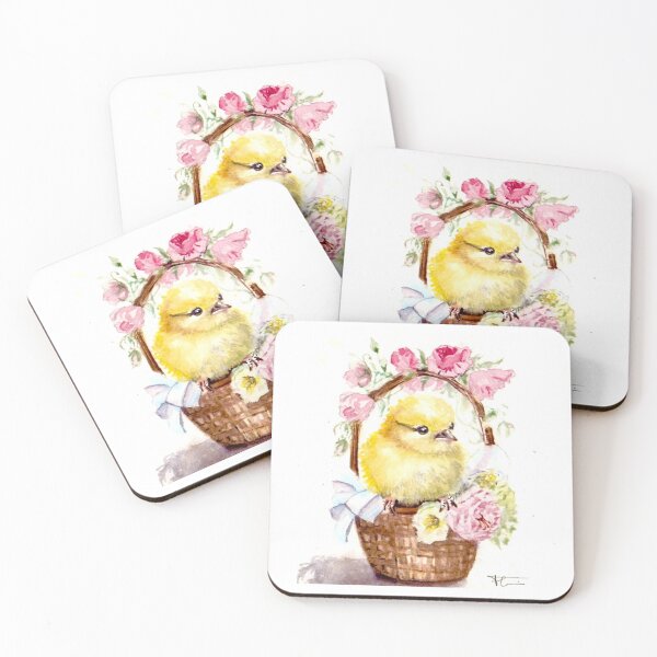 Item preview, Watercolor, spring chick in basket and roses designed and sold by Art-Flucie.