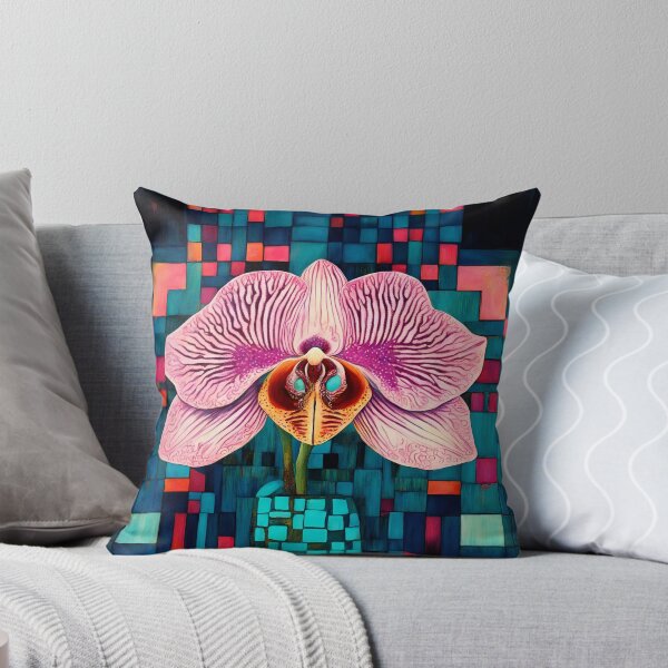 Item preview, Beautiful orchid on a checkerboard background in turquoise and pink tones. designed and sold by Natalia-Vlad.