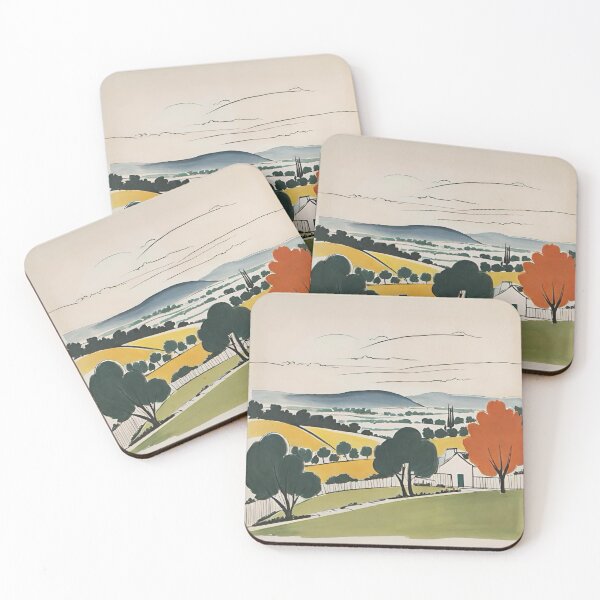 Item preview, Patterns No. 309. Mid Century. Vintage Retro. French Landscape. Sketch. Drawing. French Countryside. Botanical. Trees.  By Carraan designed and sold by CARRAANN.