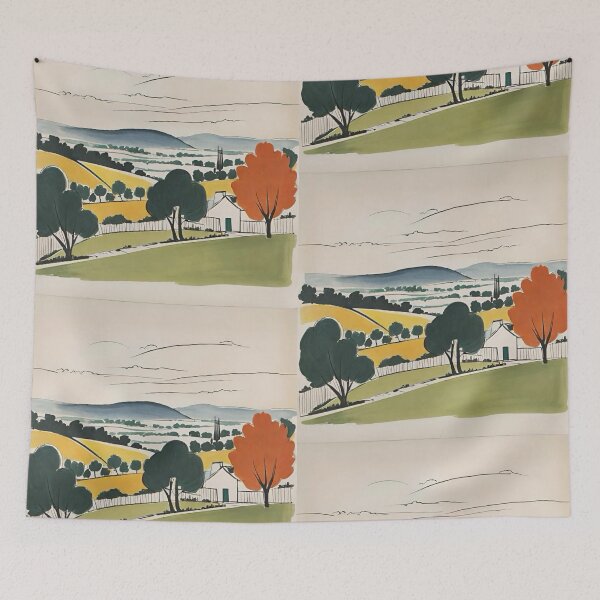 Item preview, Patterns No. 309. Mid Century. Vintage Retro. French Landscape. Sketch. Drawing. French Countryside. Botanical. Trees.  By Carraan designed and sold by CARRAANN.