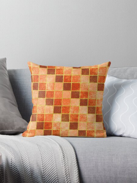 Sunset Orange Gold Shimmering Grid Pattern Throw Pillow