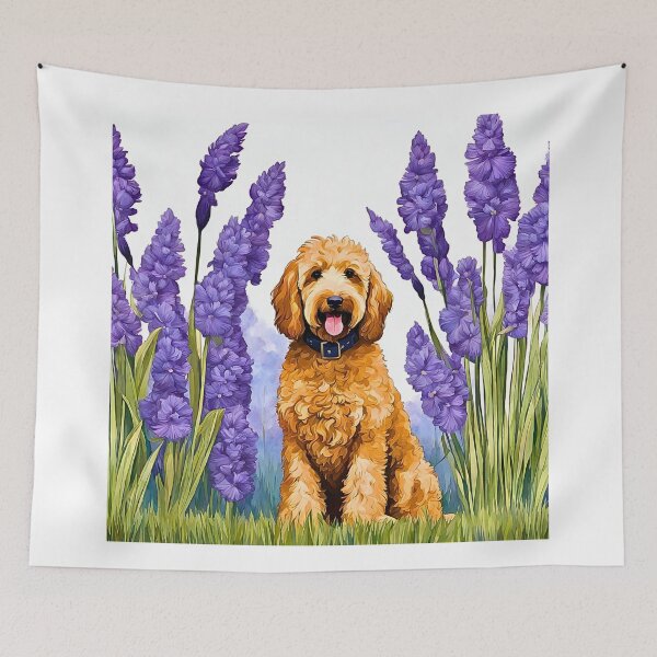 Item preview, Goldendoodle Amongst Irises designed and sold by Fredster1966.