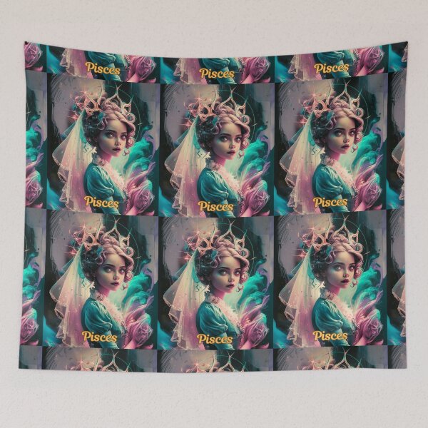 Item preview, Pisces Zodiac, whimsical lady, cosmos goddess, celestial woman designed and sold by ZodiacWonders.