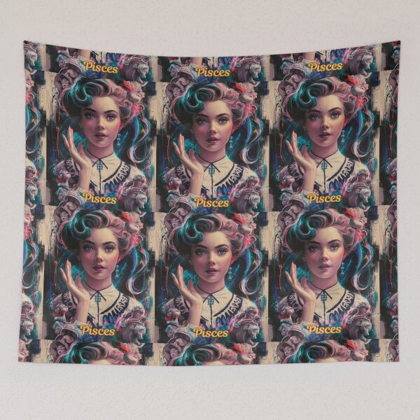Item preview, Pisces Zodiac, whimsical lady, cosmos goddess, celestial woman designed and sold by ZodiacWonders.