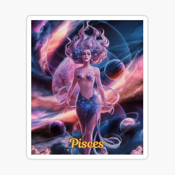 Item preview, Pisces Zodiac, whimsical lady, Pisces girl sexy, cosmos goddess, celestial woman designed and sold by ZodiacWonders.