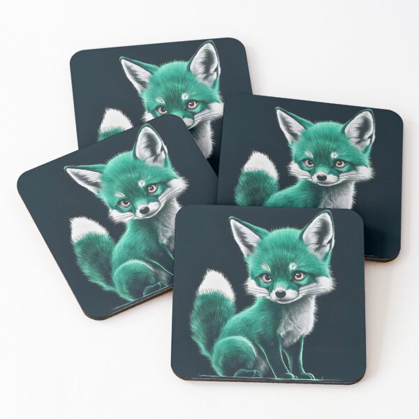 Item preview, Fox Portrait. monochrome face portrait, emerald green designed and sold by FoxVibes.