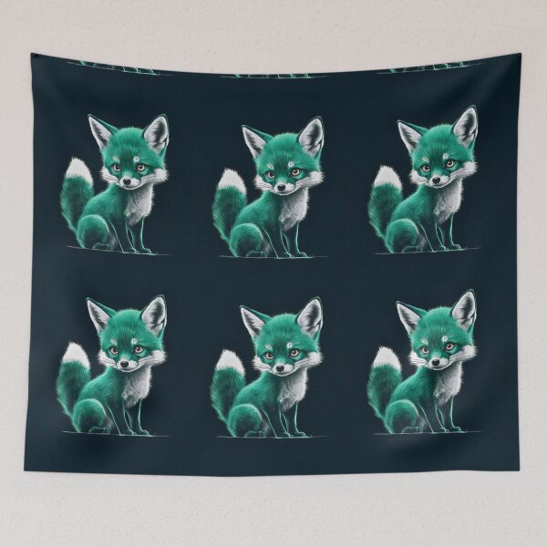 Item preview, Fox Portrait. monochrome face portrait, emerald green designed and sold by FoxVibes.
