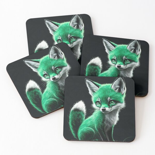 Item preview, Fox Portrait. monochrome face portrait, emerald green designed and sold by FoxVibes.