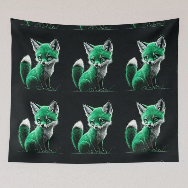 Item preview, Fox Portrait. monochrome face portrait, emerald green designed and sold by FoxVibes.