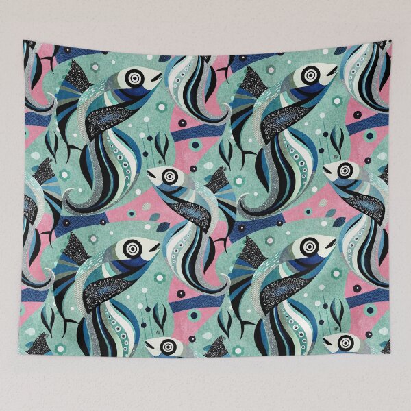 Item preview, Colorful blue abstract fish  designed and sold by Veata.