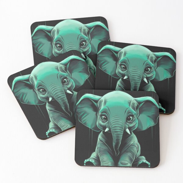 Item preview, Elephant Portrait. monochrome face portrait, emerald green designed and sold by ElephantVibes.
