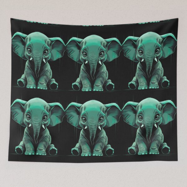 Item preview, Elephant Portrait. monochrome face portrait, emerald green designed and sold by ElephantVibes.