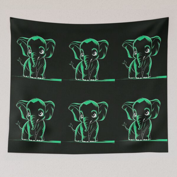 Item preview, Elephant Portrait. monochrome face portrait, emerald green designed and sold by ElephantVibes.