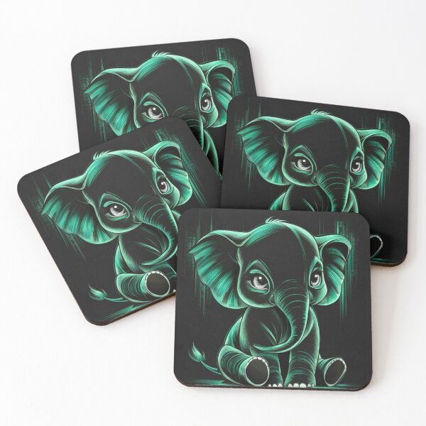Item preview, Elephant Portrait. monochrome face portrait, emerald green designed and sold by ElephantVibes.