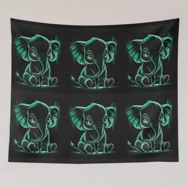 Item preview, Elephant Portrait. monochrome face portrait, emerald green designed and sold by ElephantVibes.