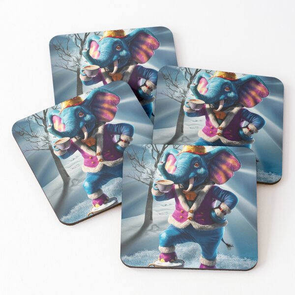 Item preview, Elephant Portrait. drinking coffee, snow scene designed and sold by ElephantVibes.