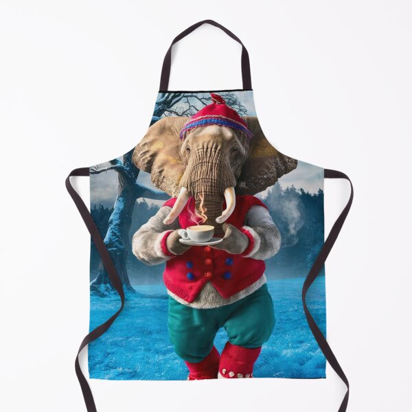 Item preview, Elephant Portrait. drinking coffee, snow scene designed and sold by ElephantVibes.