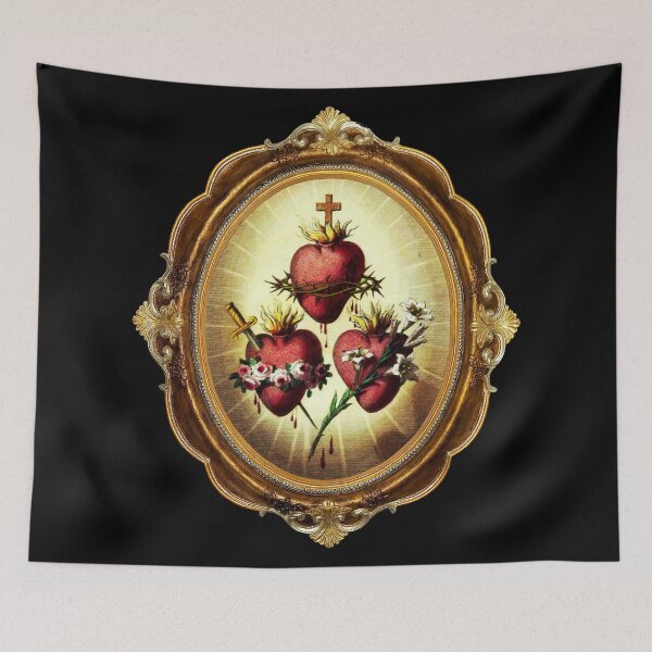 Item preview, Photo of the Three Sacred Hearts in a frame by Pratos Celestes designed and sold by Crux Fidelis.