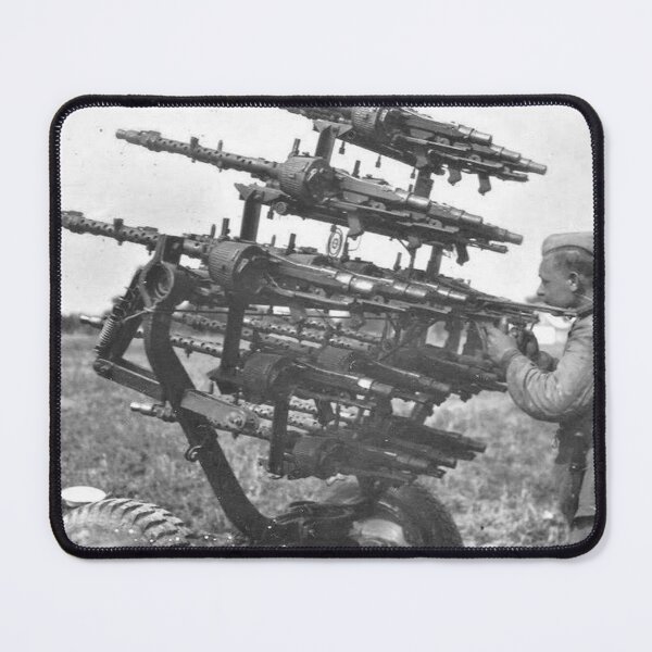 Item preview, WW2 - Improvised Soviet Anti-Air Weapon - Captured German MG 34's - Black and White Photographic Print designed and sold by TheHappyK.