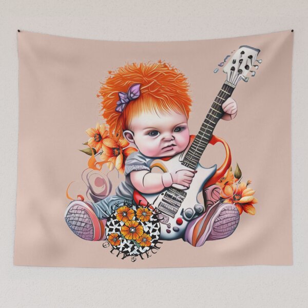 Item preview, Redhead baby girl with guitar and flowers designed and sold by Artbellachi.