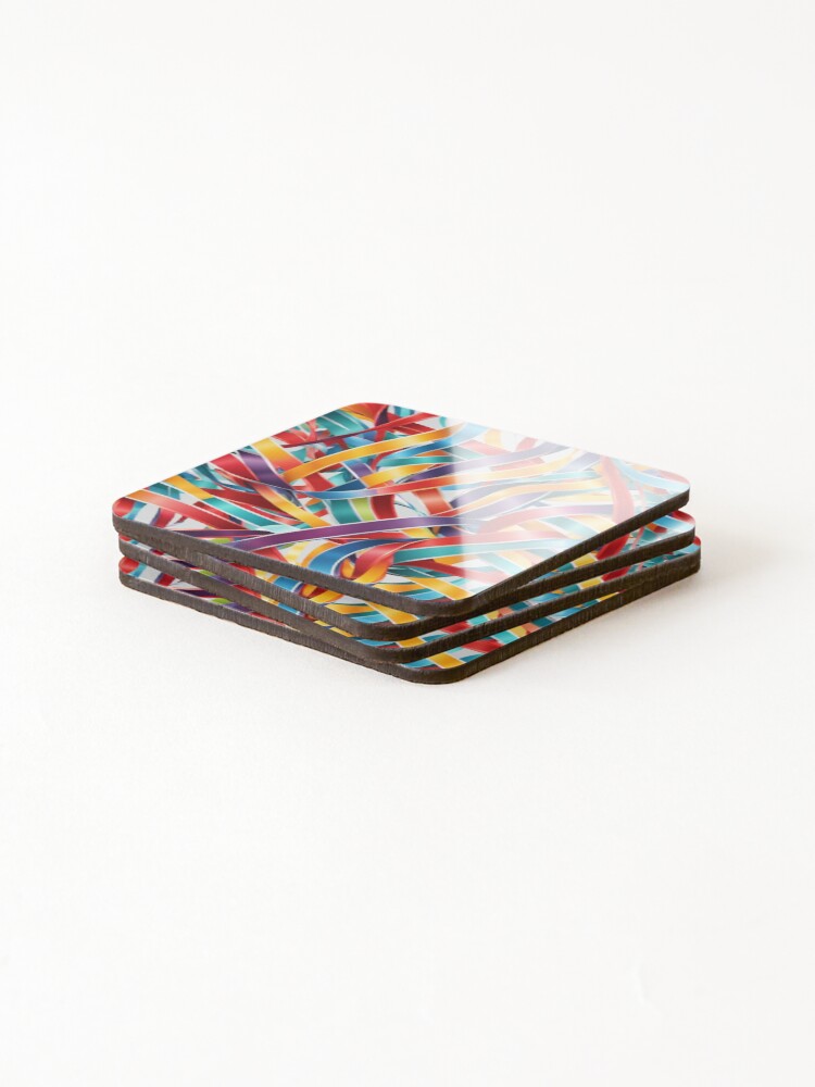 Thumbnail 4 of 5, Coasters (Set of 4), Abstract Colorful Ribbons Pattern designed and sold by calibrit.