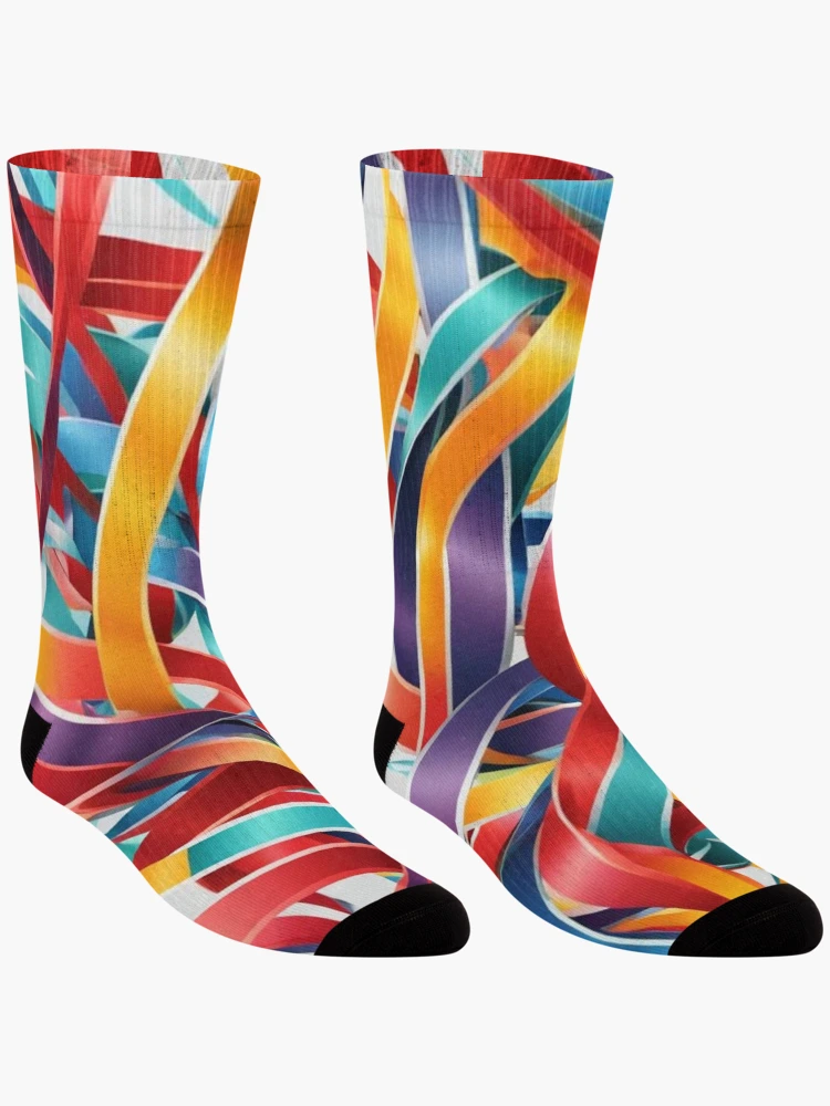 Thumbnail 3 of 5, Socks, Abstract Colorful Ribbons Pattern designed and sold by calibrit.