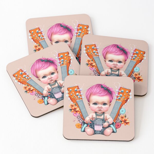 Item preview, Pink hair baby girl with guitar and flowers designed and sold by Artbellachi.