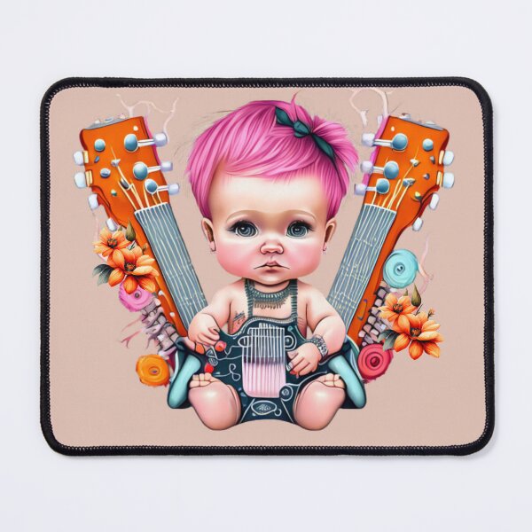 Item preview, Pink hair baby girl with guitar and flowers designed and sold by Artbellachi.