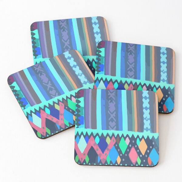 Item preview, Blue embroidery geometric multicolor ethnic textile maximalist decor designed and sold by T-Mex.
