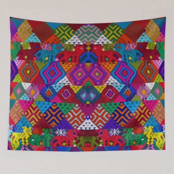 Item preview, Maximalist decor multicolor geometric embroidery maya textile vibrant folk art designed and sold by T-Mex.