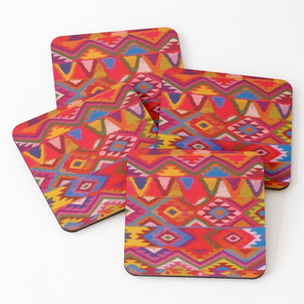 Item preview, Orange vibrant multicolor geometric textile folk art dopamine decor mexican style embroidery designed and sold by T-Mex.