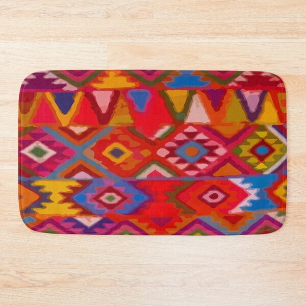 Item preview, Orange vibrant multicolor geometric textile folk art dopamine decor mexican style embroidery designed and sold by T-Mex.