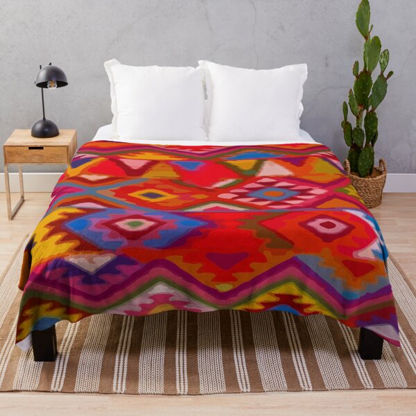 Item preview, Orange vibrant multicolor geometric textile folk art dopamine decor mexican style embroidery designed and sold by T-Mex.