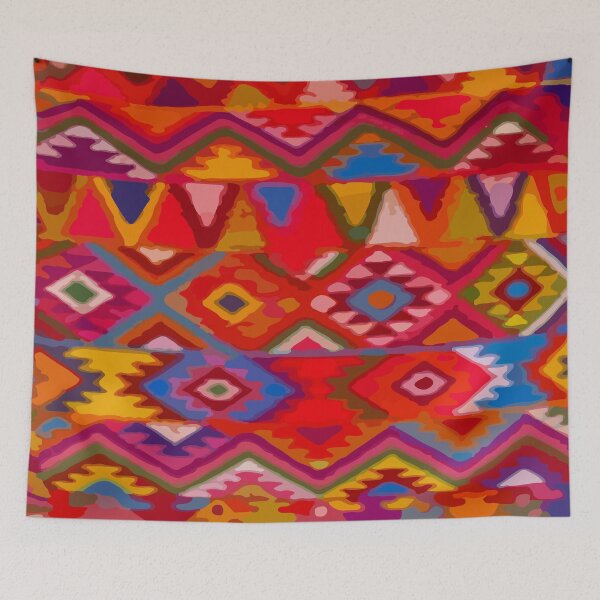 Item preview, Orange vibrant multicolor geometric textile folk art dopamine decor mexican style embroidery designed and sold by T-Mex.
