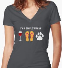 I Am A Simple Woman Wine Beach Sandals Dog Lover Women's Fitted V-Neck T-Shirt