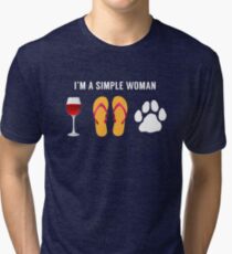 I Am A Simple Woman Wine Beach Sandals Dog Lover Tri-blend T-Shirt